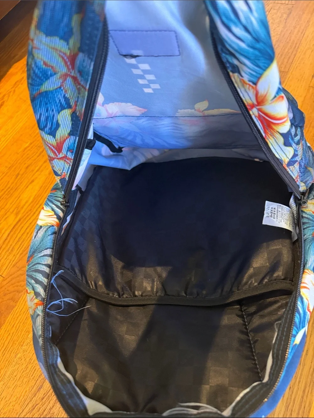 Vans Blue Floral Print Backpack with Tropical Blooms